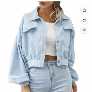 Light Blue Corduroy Cropped Jacket